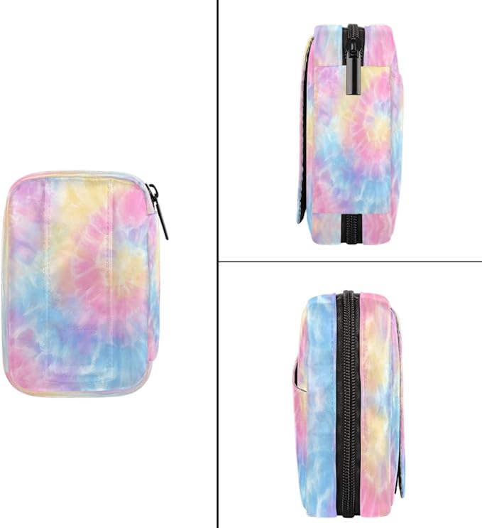 Tie Dye Beautiful Rainbow Pill Case Travel Pill Organizer Weekly 7 Day Portable with Zipper Medicine Box Pill Case for Vitamins, Birth Control,Fish Oils,Medication, Supplements