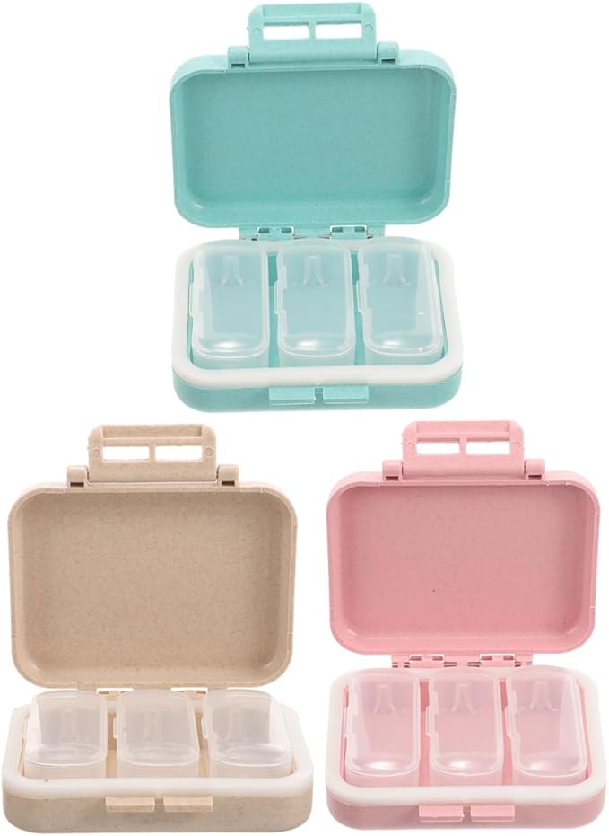 Small Pill Organizer Box 3Pcs Travel Pocket Removable 3 Compartments Portable Daily Mini Pill Case Holder for Purse Fish Oil