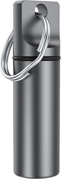 Small Pocket Pill Box Keychain, Aluminium Alloy Portable Mini Pill Organizer Case Container for Purse, Waterproof Metal Pill Holder Medicine Bottle for Outdoor Camping Travel (Grey)
