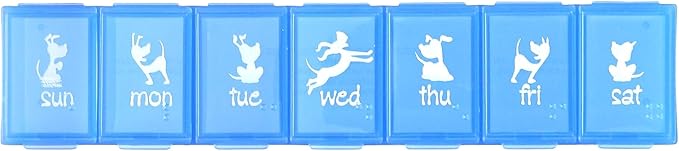 EZY DOSE Pets Weekly (7-Day) Pill Case, Medicine Planner, Vitamin Organizer Box for Dogs, Convenient and Easy to Use, Large Compartments, Convenient for Treats, Blue Lids, Made in The USA, BPA Free