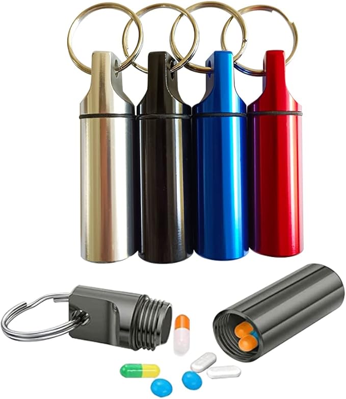 4 Packs Aluminum Pill Box Case and Designed Earplugs Storage (red,Black,Silver and Blue)