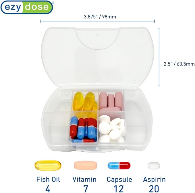 EZY DOSE Hard Sided Pocket Pharmacy Pill Case, Features Zippered Pouch, Easy to Use Design, Portable and Perfect for Daily Usage, 8-Comparments, BPA Free, Black