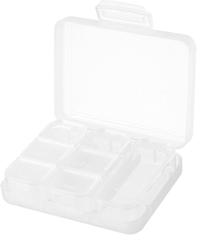 Portable Weekly Pill Box, 7 Days Pill Dispenser, Double Seal Moistureproof Storage Case for Medication, BPA-Free Holder Container for Medication, Capsules, Vitamin (Transparent White)