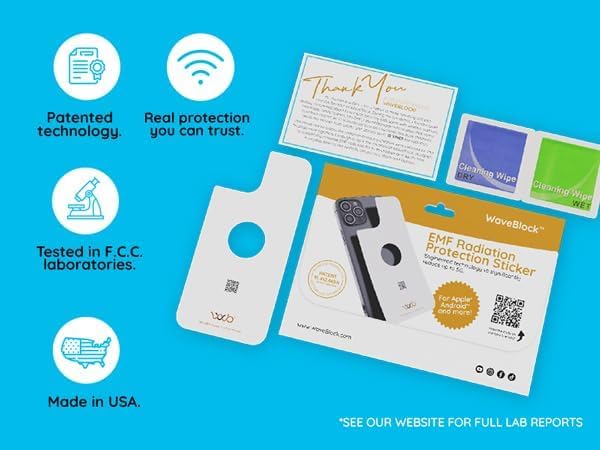 WAVEBLOCK EMF Blocker for Cell Phone - Made for iPhone 12 PRO MAX / 13 PRO MAX - The Only Patented, Real Scientifically Backed, Lab-Tested 5G-Shield Sticker to Protect You & Your Loved Ones - USA Made