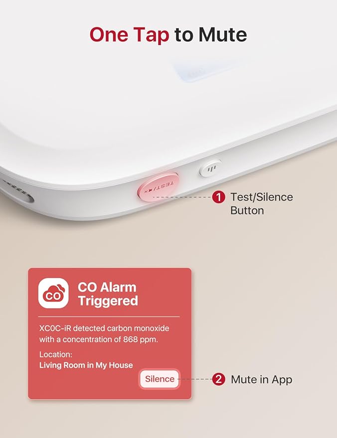 X-Sense Smart Carbon Monoxide Detector XC0C-iR, Silence via App, CO Alarm with LCD Digital Display, Carbon Monoxide Alarm with Replaceable Battery, 1-Pack