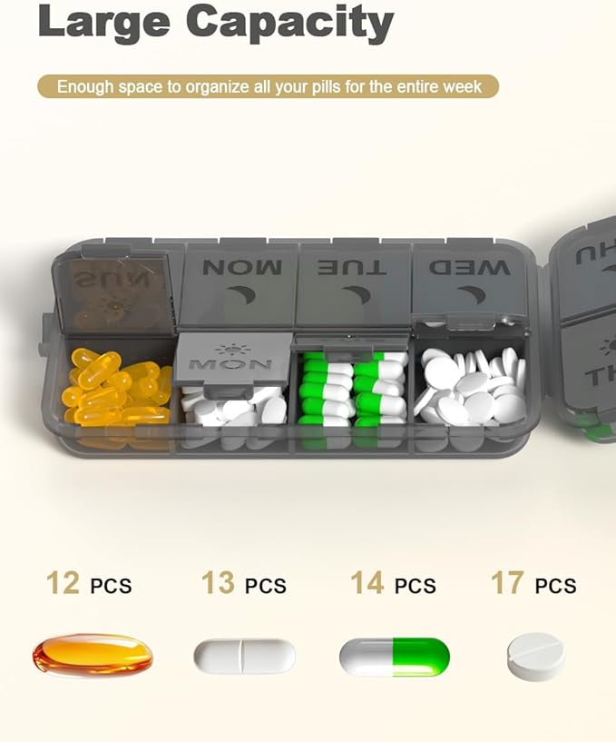 Pill Organizer Medicine Organizer Travel Essentials - Travel Pill Case with Labels, Large Daily Medicine Dispenser