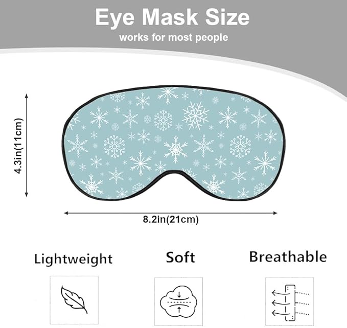 Silk Snowflake Sleep Mask with Adjustable Strap for Travel, Office, Gift - White, Green