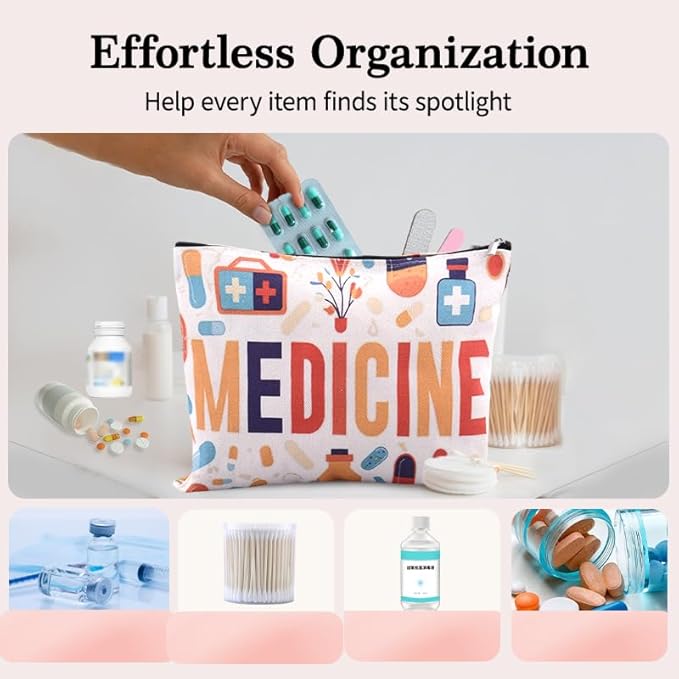 Travel Medicine First Aid Pouch Portable Medication Organizer Pouch Pharmacy Doctor Nurse Gift Bag for Hospital Patient Woman Small Pill Box Travel Case Med Container Pharmacist Accessories for Work