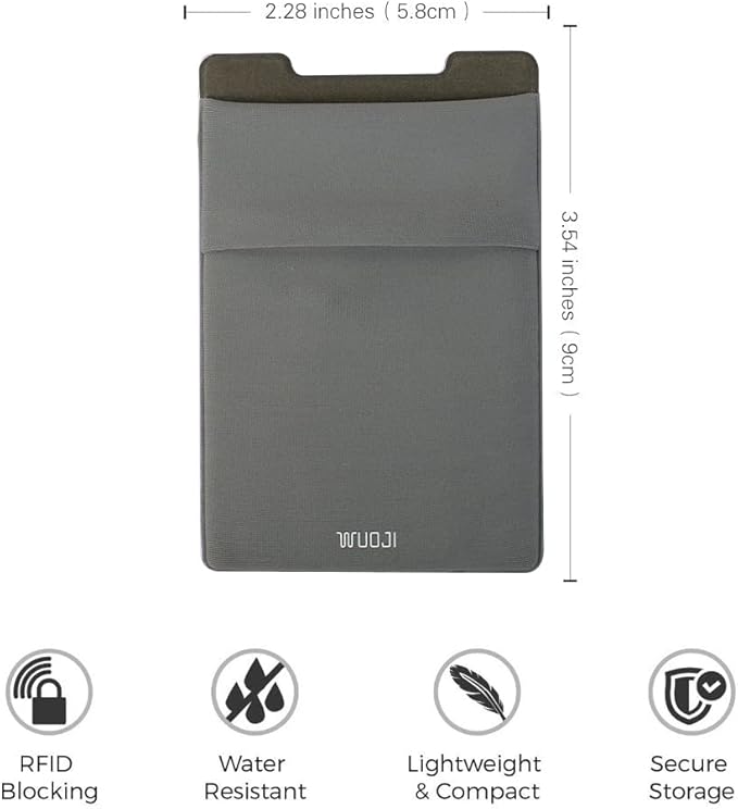 RFID Blocking Phone Card Wallet - Double Secure Pocket - Ultra-Slim Self Adhesive Credit Card Holder Card Sleeves Phone Wallet Sticker All Smartphones(Gray)-2PC