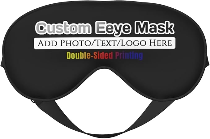 Personalized Eye Masks,Customized Sleep Blindfold Eye Mask,Custom Blackout Eye Cover with Adjustable Strap for Travel and Nap Black
