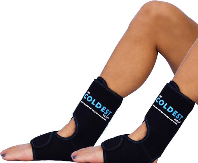 Coldest Foot Ankle Achilles Pain Relief Ice Wrap with 2 Cold Gel Packs | Best for Achilles Tendon Injuries, Plantar Fasciitis, Bursitis & Sore Feet Built for Cold Therapy (2-Pack)