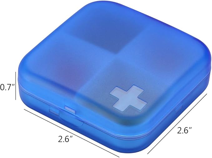 Portable Pill Organizer - Slim Pill Box for Purse or Travel, Compact Pill Case(4 Compartment,Blue)