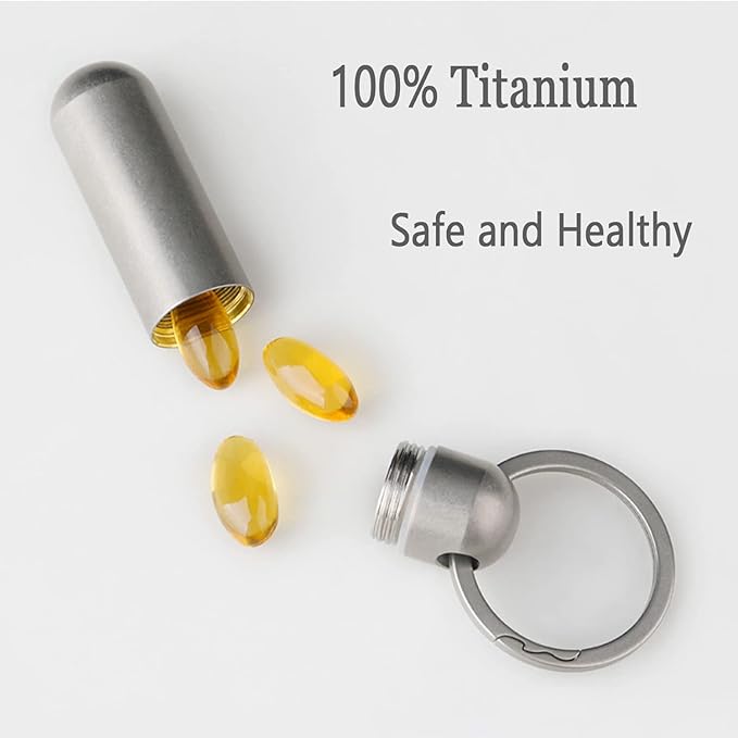 Titanium EDC Pill Container, Waterproof Pill Holder Keychain Small, Portable Outdoor Travel Pill Case, Lightweight Pill Organizer Daily Pill Box, Camping Emergency Pill Bottle