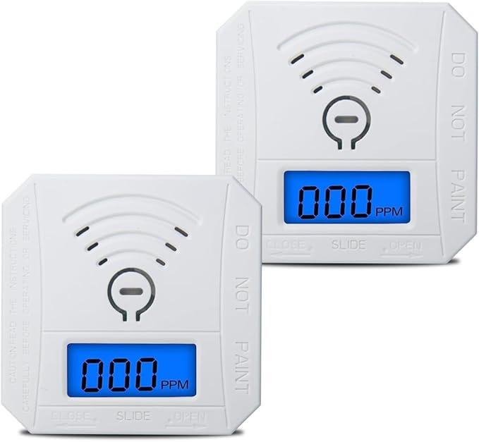 COOKSS Carbon Monoxide Detector 2 Pack,CO Gas Monitor Alarm with LCD Digital Display and Sound Warning，Battery Powered High Accuracy CO Alarm for Home,Office,Warehouse