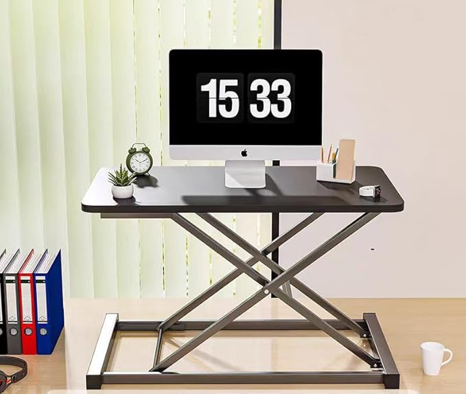 VebaCidi Height Adjustable Sit to Stand Desk Riser, Compact Standing Desktop Converter for Monitor or Laptop, Black