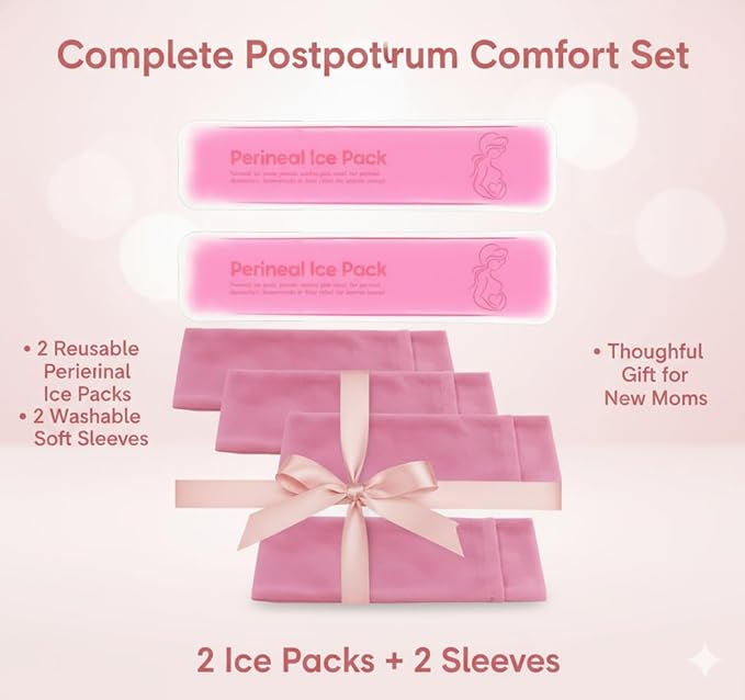 Perineal Cooling Pad, Postpartum Cold Packs Gel Bead Ice Pack Cold Therapy for Women After Pregnancy and Delivery, 2 Ice Pack and 3 Cover (Pink Gel Ice Pack)