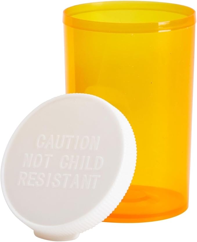 Juvale Empty Pill Bottles with Caps - Easy-Open Plastic Vials with Caps - Compact Travel Pill Bottles - 20 Dram, Orange, Pack of 50