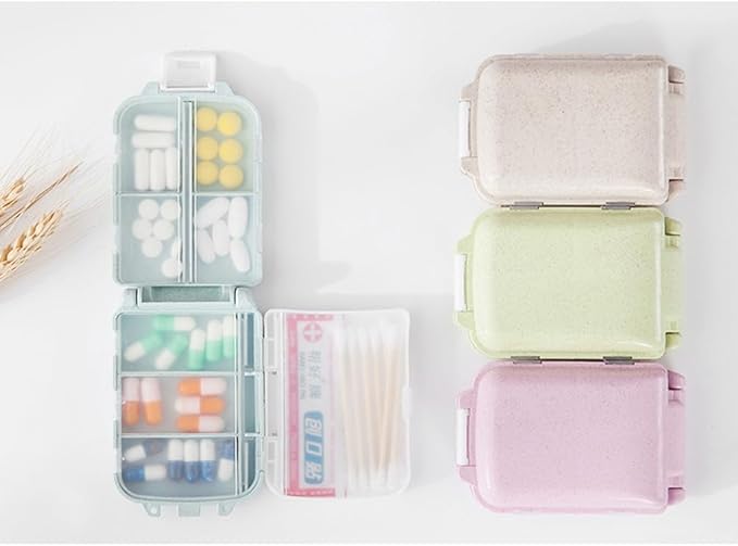 Cabilock 2pcs Daily Pill Box, 3-Layer Foldable Travel Pill Case with 8 Compartments, Portable Storage Organizer for Medications Vitamin Fish Oil Supplements, Pink