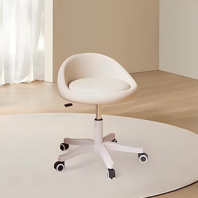 Rolling Stool Set of 3– Ergonomic Swivel Seat, Adjustable Height, Ultra-Quiet Wheels, Padded PU Leather Cushion, for Salon, Office, Massage & Medical Use Beige