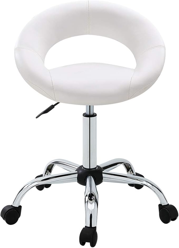 DUHOME Adjustable Swivel Work Stool Task Chairs,White Massage Salon Home Office Facial Spa Medical Chair Stool Backrest Cushion & Wheels