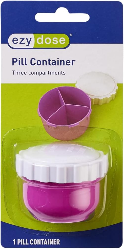 EZY DOSE Travel Pill Box and Medicine, Vitamin Container, Daily Planner and Storage, Three Compartments, Colors May Vary, BPA Free