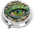 Portable Round 3 Compartment Metal Pill Box Eye of The Jade Dragon Print for Home Office Travel Medication Organization