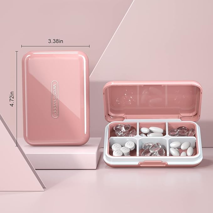 Daily Pill Organizer, Pill Box for Purse - Dtouayz Travel Pill Case, Vitamin Supplement and Medication Dispenser Waterproof 6 Compartment Medicine Holder, Weekly Large Pill Container