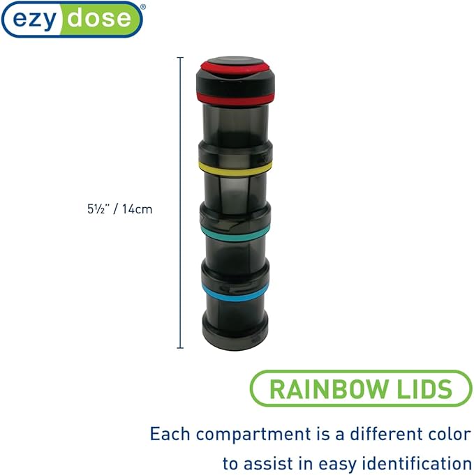EZY DOSE Stackable Weekly (4-Day) Pill Organizer, Detachable Multiday Medication & Vitamin Organizer Box with Color-Coded Compartments, Portable Daily Planner Case for Home and Travel, 5.5" Tall