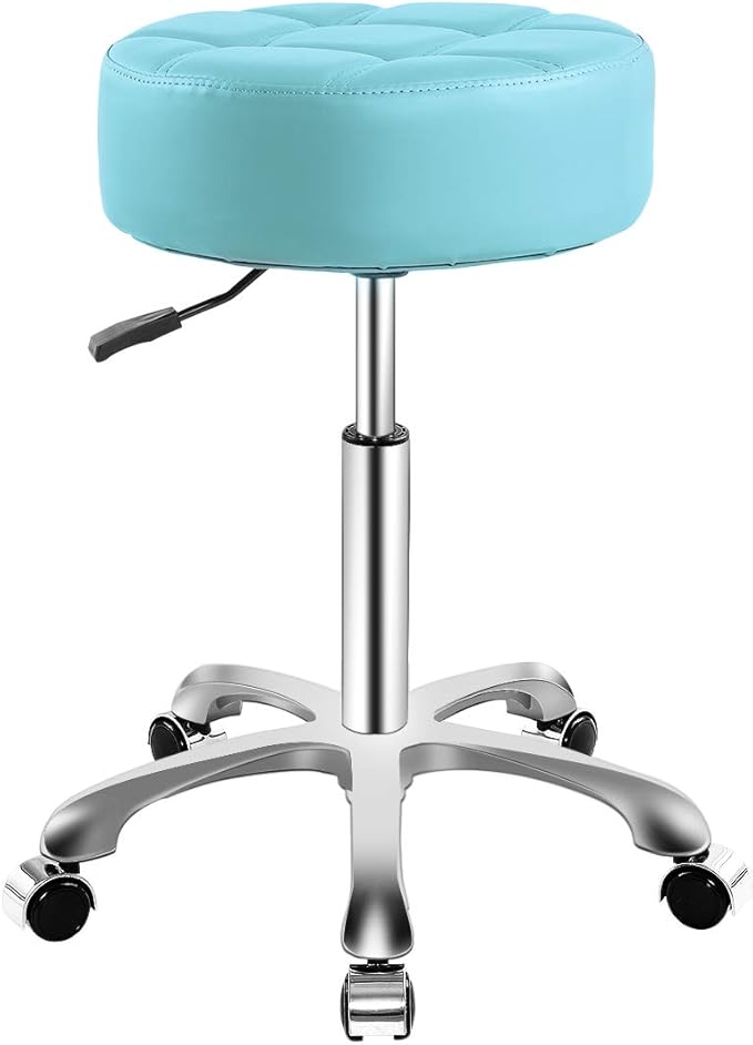 Rolling Adjustable Stool with Wheels for Work Medical Tattoo Salon Office,Swivel Desk Esthetician Hydraulic Stool Chair (Cyan)
