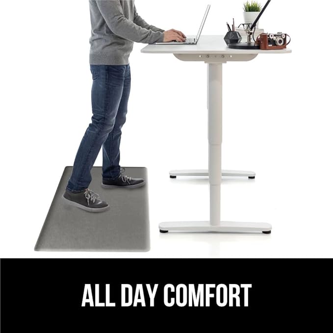 GORILLA GRIP 2 Pack Comfortable Cushioned Kitchen Mats for Floor, 17x29 + 17x59, Waterproof and Stain Resistant, 1/2 Inch Thick Soft Ergonomic Standing Desk Anti Fatigue Mat, Foam Supports Feet, Grey