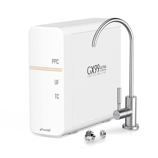 Frizzlife GX99 0.01μm Ultra Filtration Under Sink Water Filter System, Reduce 99.99% Lead, Chlorine, Bad Taste & Odor, with Brushed Nickel Dedicated Faucet, No Waste Water, No Power Required, USA Tech