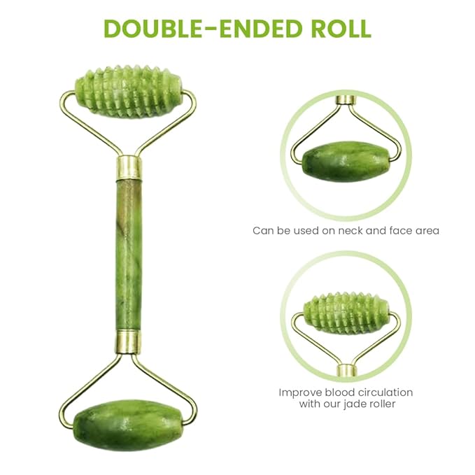 4-PCS Gua Sha Set, Skin Care Roller, Jade Roller Set, Face Stone Facial Roller Massage Tool for Face Eyes Neck Body, Smooth Wrinkles & Eye Puffiness(Green)