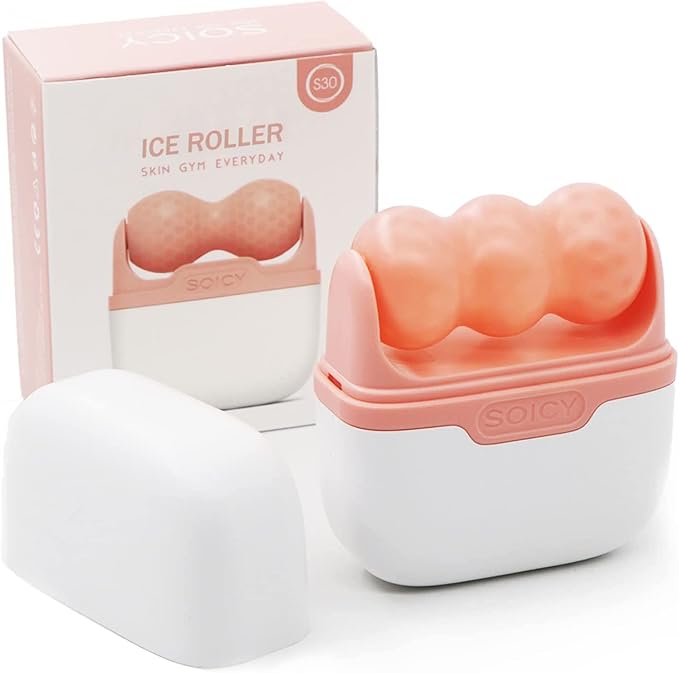 2-in-1 Ice Roller for Face Skin Care Tool Personal Skin Cooling Therapy Tools, Cold Facial Ice Massager for Eye Puffiness, Migraine, TMJ Pain Relief & Minor Injury (Pink)