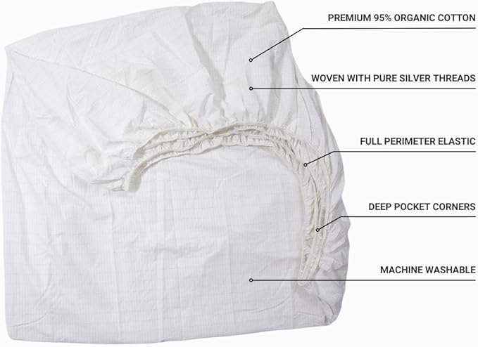 Organic Grounding Bed Sheet Kit – Fitted Earthing Sheet (95% Cotton, 5% Silver Fiber) with 15ft Cord, Safety Outlet Tester & Conductivity Pen – by TerraTouch (Desert Ivory, Twin)