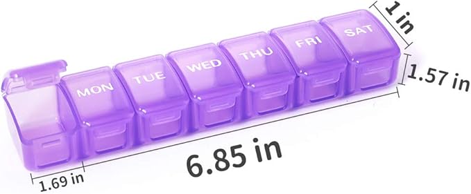 2 Packs Weekly Pill Organizer,Pocket Daily Pill Case Pill Box for Pills/Vitamin/Fish Oil/Supplements (Purple)