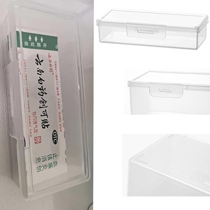 4 Pack Adhesive Bandages Organizer with Lid Clear Bandage Storage Box Containers Case Small Portable Travel First Aid Box for Flexible Fabric Adhesive Bandages Medicine Pills Capsules Camping