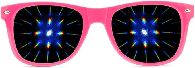 GloFX Ultimate Diffraction Glasses - Pink - 3D Prism Rainbow Effect - Great Edm, Festival, Concert, Fireworks, Christmas Lights, and Rave Accessory - Pink Frames