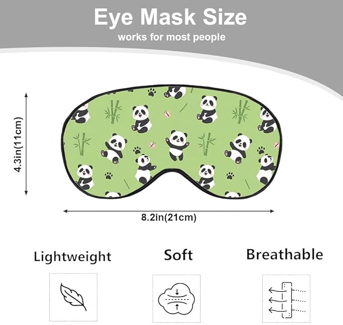 Funny Panda Silk Eye Mask Sleep Mask Cute Pandas Pandas Bamboo Butterfly Cartoon Green Eye Mask with Adjustable Strap Lightweight for Women Work Travel Night Sleep