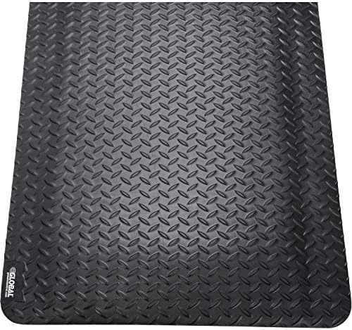 Global Industrial 36" W x 60" L Diamond Plate Ergonomic Anti Fatigue Mat with Beveled Edges, Vinyl Surface & PVC Foam Backing, 15/16" Thick, Black, 3'W x 5'L