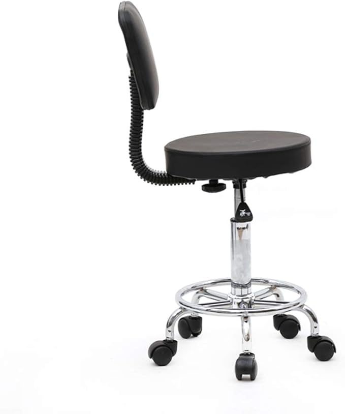 Round Rolling Bar Stool PU Leather with Wheels and Foot Rest, Height Adjustable Task Work Chair with Back for Salon Spa Office Chairs