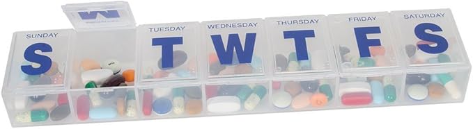 EZY DOSE 3XL Jumbo Weekly (7-Day) Pill Organizer, Vitamin and Medicine Box, Easy Open White Translucent - 2 Pack (3XL - 2 Pack)
