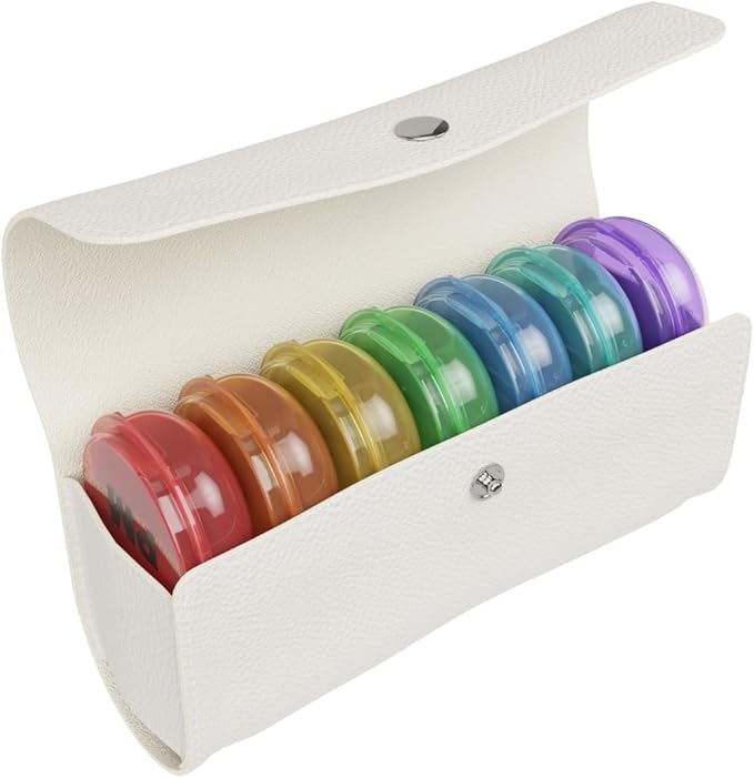 EZY DOSE Weekly (7-Day) AM/PM Pill Case, Medicine Planner, Vitamin Organizer, Pop-Out Compartments, 2 Times a Day, Rainbow Lids, Includes Cream Case, BPA Free