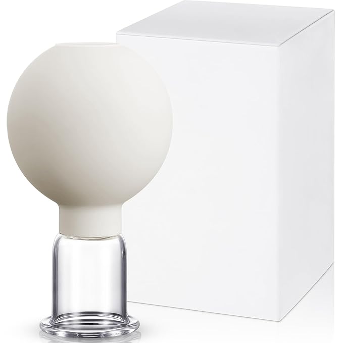 Nuanchu Facial Cupping Cup Glass Face Cup Silicone Cupping Massage Vacuum Suction Mug for Body Face Leg Arm Back Shoulder Muscle and Joint(White,0.8 Inch Diameter)