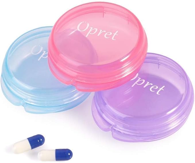 Opret Small Pill Box (3 Pcs), Cute Pill Case Portable for Pocket Purse Briefcase Travel Pills Box Medicine Storage Container Earplug Case (Rose&Blue&Purple)