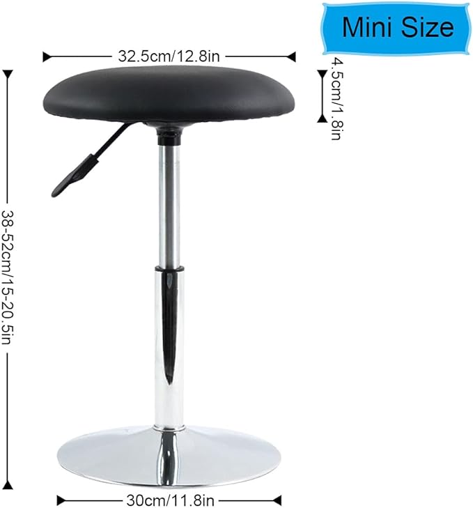 FURWOO Short Round Spa Stool Height Adjustable Swivel Bench for Bedroom Living Room Black PU Leather