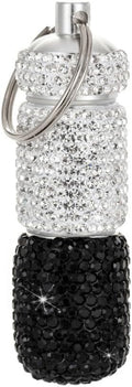 Bling Pill Case Portable Travel Pill Container Bottle Rhinestone Waterproof Small Pill Holder with Keychain Cute Mini Pill Storage Box (White Black)
