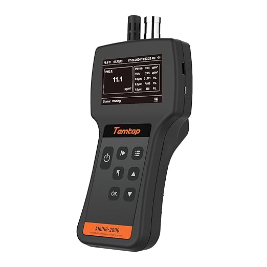 Temtop Handheld Particle Counter 0.3µm 0.5µm 1.0µm – Air Quality Monitor for PM2.5 PM10 TSP, Temperature & Humidity, 32GB Data Logger, USB Export, Rechargeable Battery, Indoor Air Quality Tester