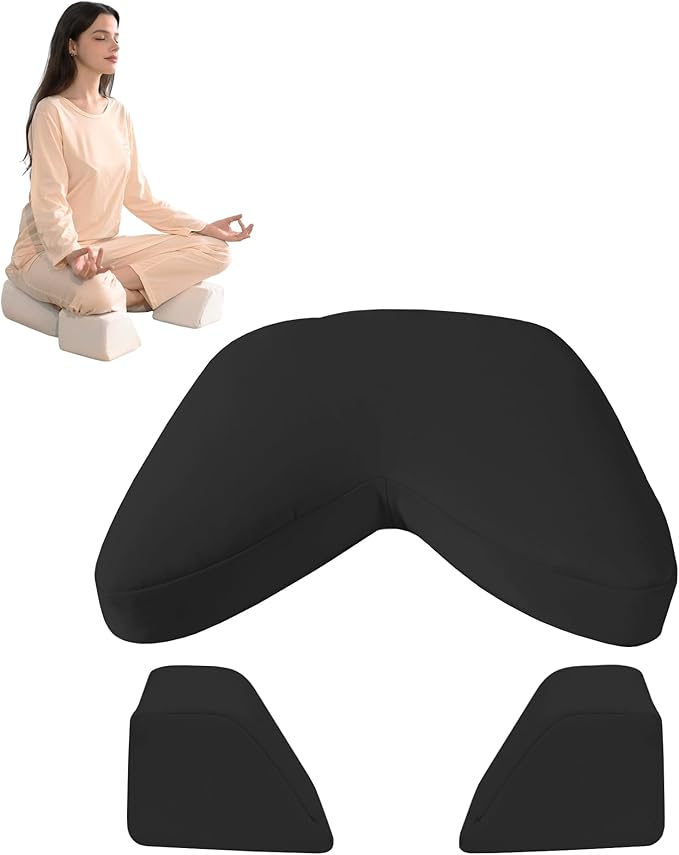 Syrinx Meditation Cushion Set – Zafu Yoga Floor Pillow with Knee Support Pads, Buckwheat Hull Filling, Carry Bag & Zabuton-Style Base