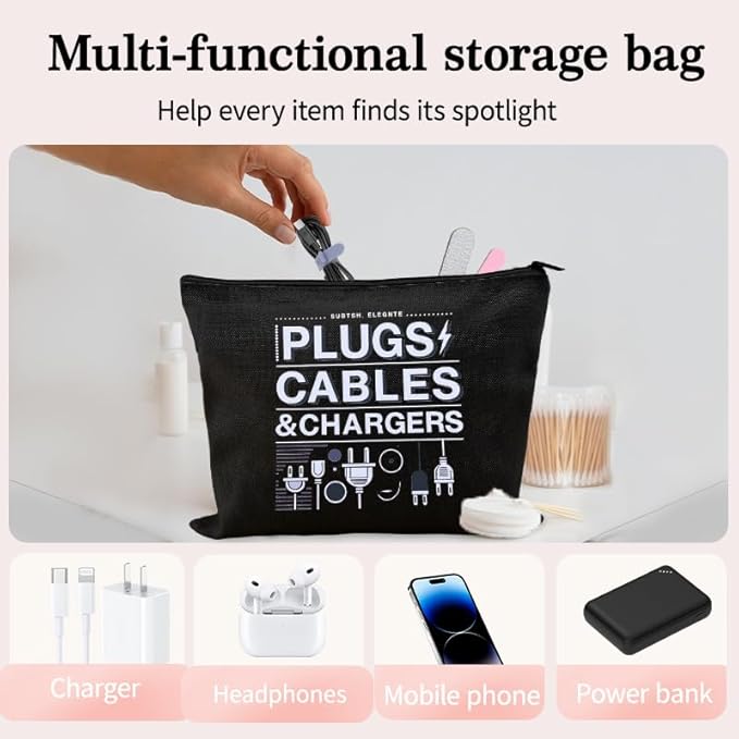 Small Electronic Gift Bag Pouch Travel Charging Cable Pouch Camping Cord Organizer Bags Wire Storage Ties Reusable Plug Charger Case Bags Portable Earphone Pouches with Zipper Electrician Gift Pouches