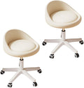 Rolling Stool Chair with Backrest, Round PU Leather Adjustable Height Hydraulic Swivel Rolling Stool for Spa Salon Tattoo Massage Doctor Dental Medical Office Beige Set of 2